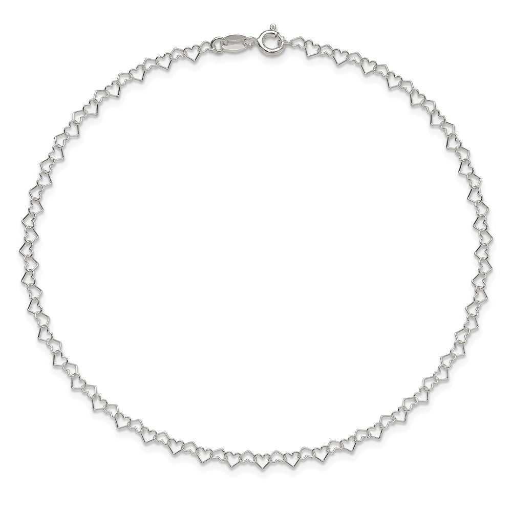 Sterling Silver Fancy Heart Link 9in. Anklet