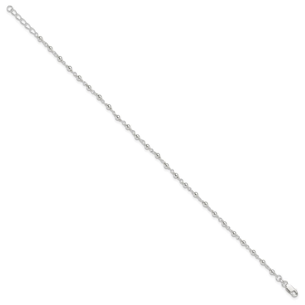 Sterling Silver Fancy Beaded 9 inch Plus 1 inch Extender Lobster Clasp Anklet