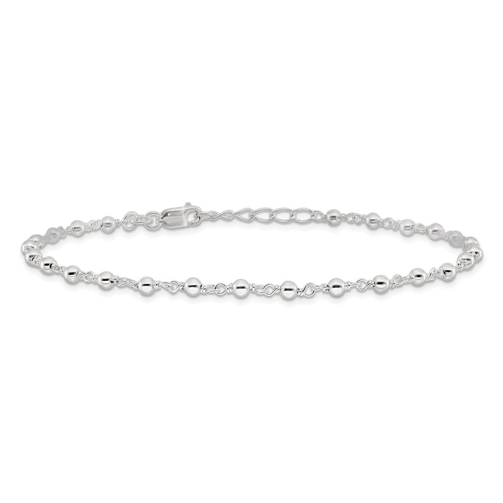 Sterling Silver Fancy Beaded 9 inch Plus 1 inch Extender Lobster Clasp Anklet