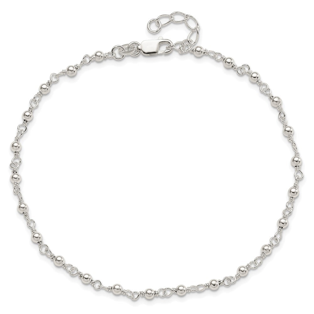 Sterling Silver Fancy Beaded 9 inch Plus 1 inch Extender Lobster Clasp Anklet