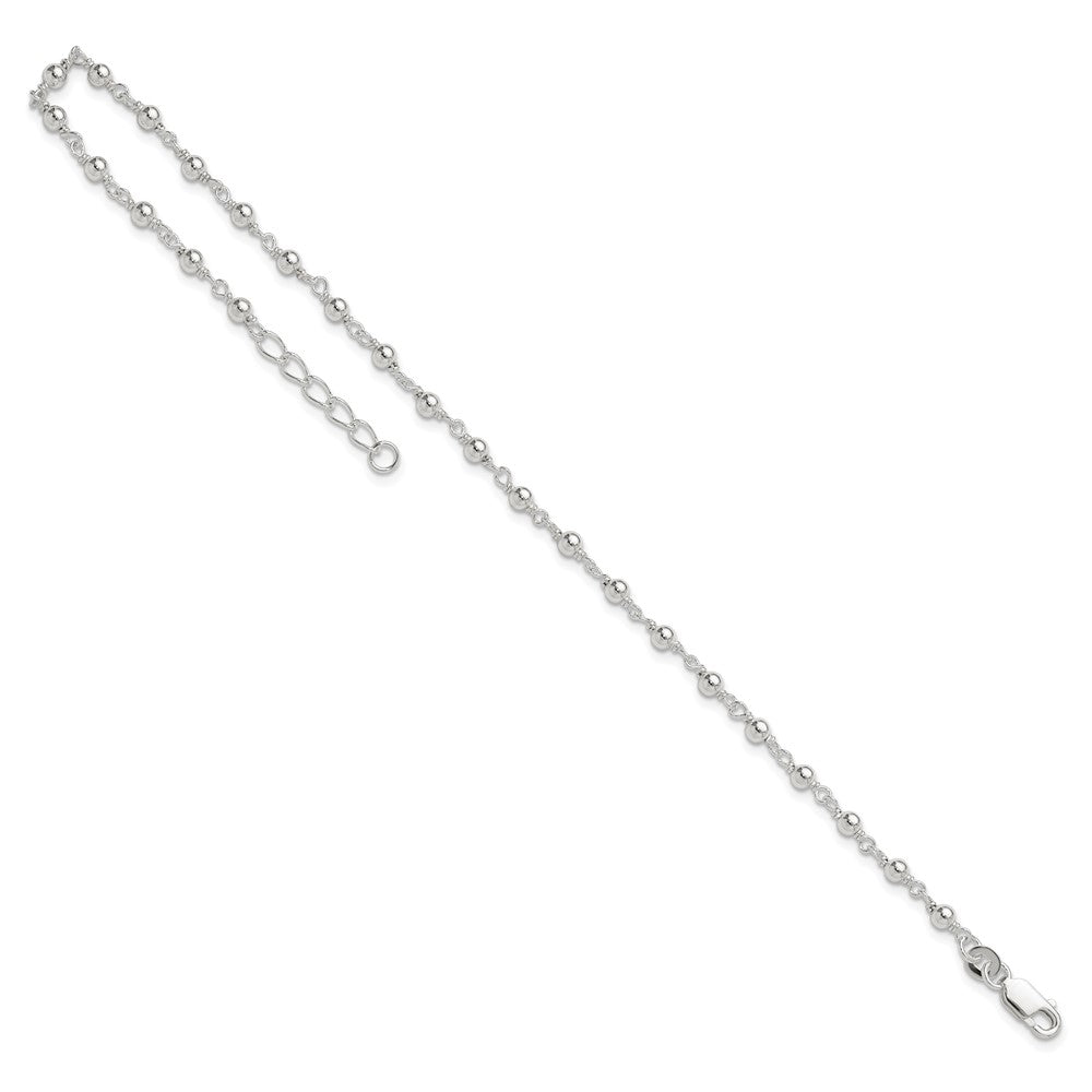 Sterling Silver Fancy Beaded 9 inch Plus 1 inch Extender Lobster Clasp Anklet