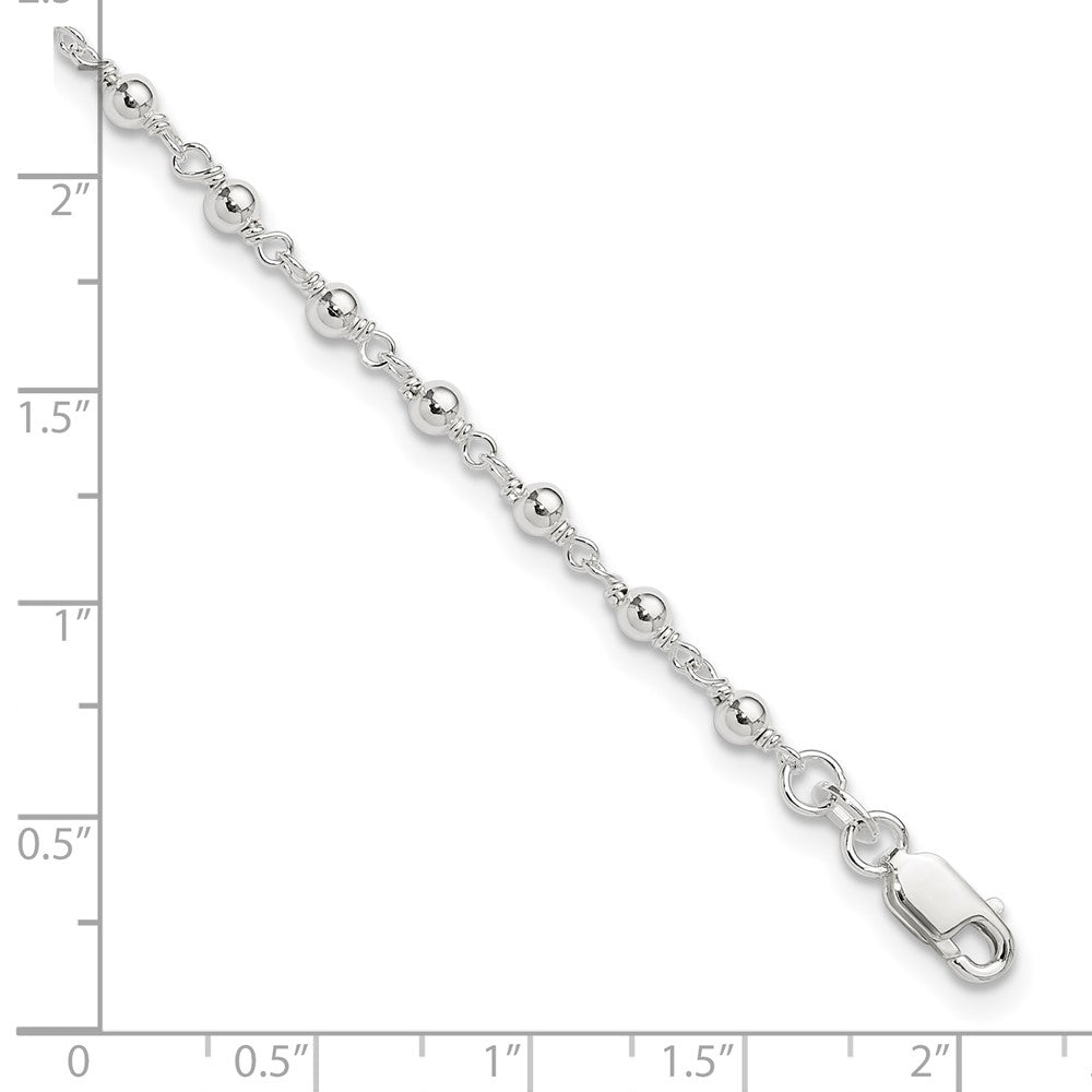 Sterling Silver Fancy Beaded 9 inch Plus 1 inch Extender Lobster Clasp Anklet