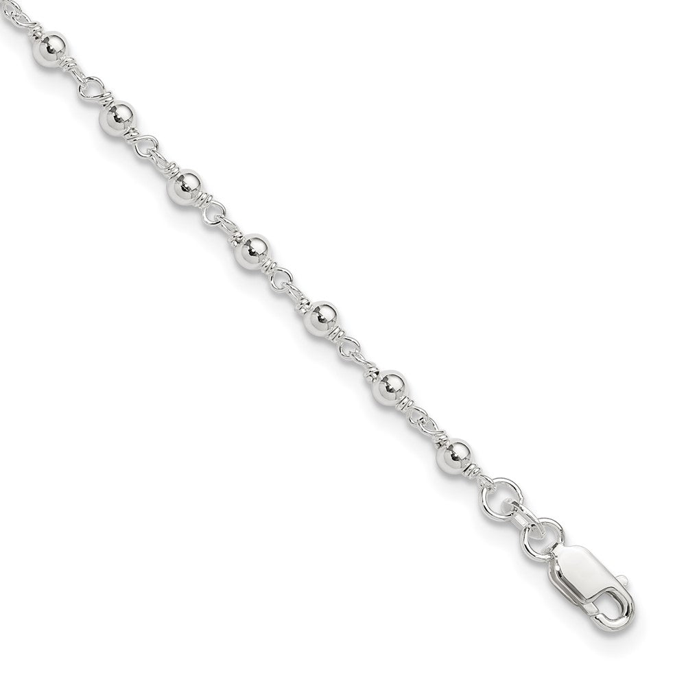 Sterling Silver Fancy Beaded 9 inch Plus 1 inch Extender Lobster Clasp Anklet