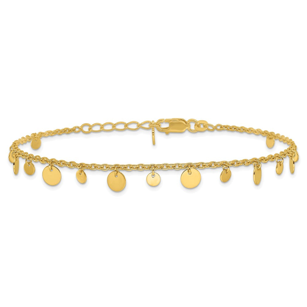 Sterling Silver Gold-tone Dangling Circle 9in Plus 1 in ext Anklet