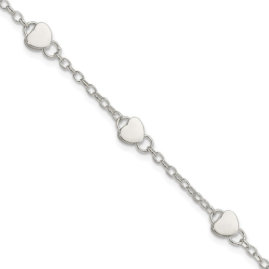 Sterling Silver Heart 5 Inch Plus 1 Inch Ext. Bracelet