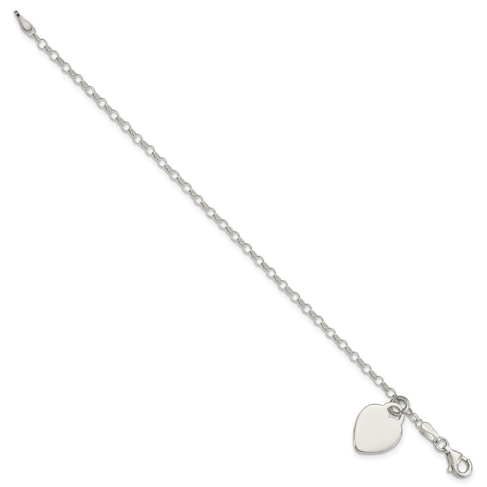 Sterling Silver Engraveable Heart 6 in Bracelet