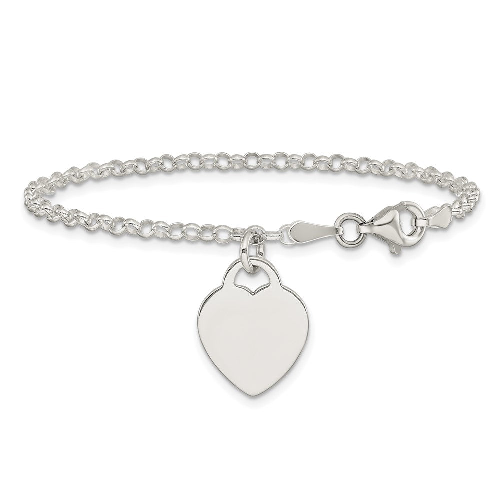 Sterling Silver Engraveable Heart 6 in Bracelet