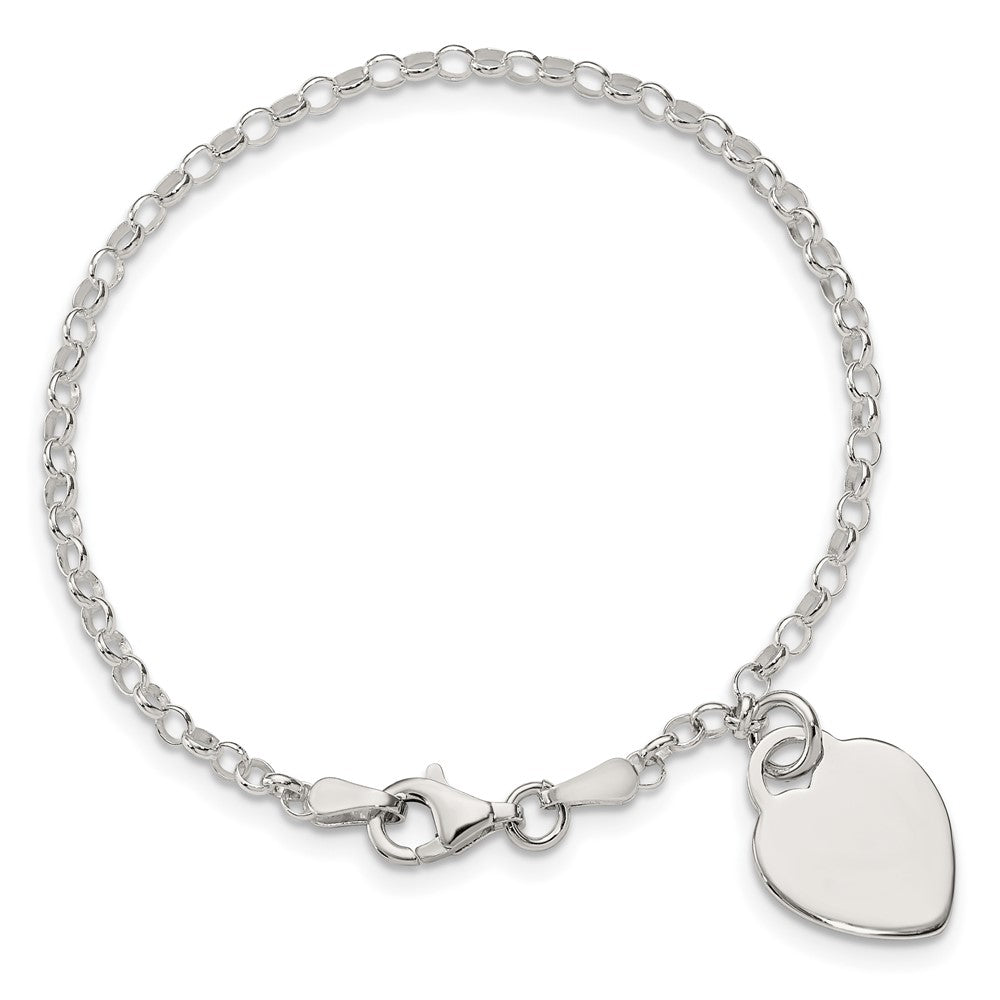 Sterling Silver Engraveable Heart 6 in Bracelet