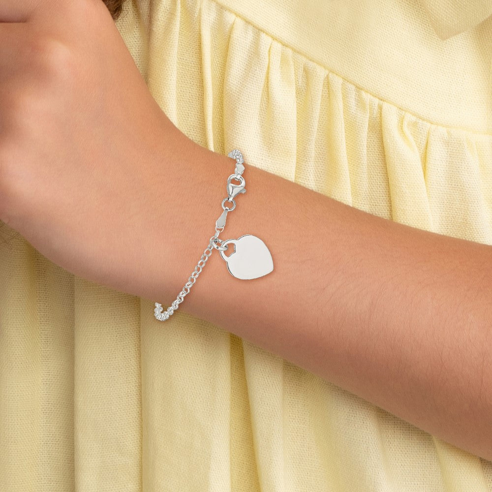 Sterling Silver Engraveable Heart 6 in Bracelet