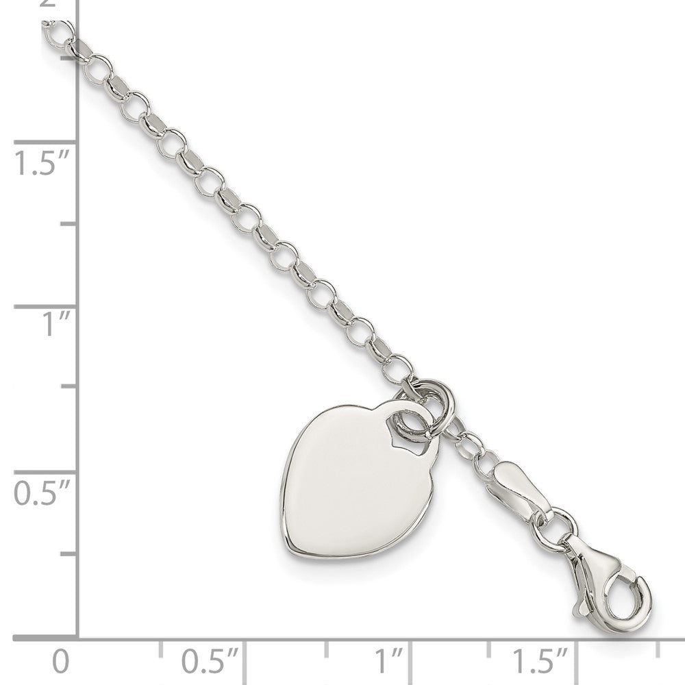 Sterling Silver Engraveable Heart 6 in Bracelet