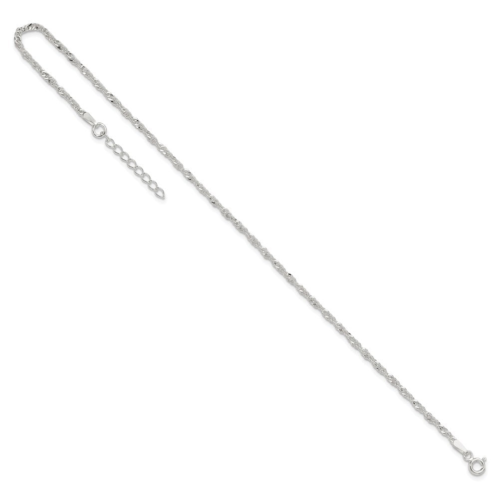 Sterling Silver 2mm Singapore 9in Plus 1in ext. Chain Anklet