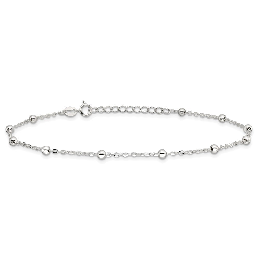 Sterling Silver 1mm Beaded Chain 10in Plus 1in ext. Anklet