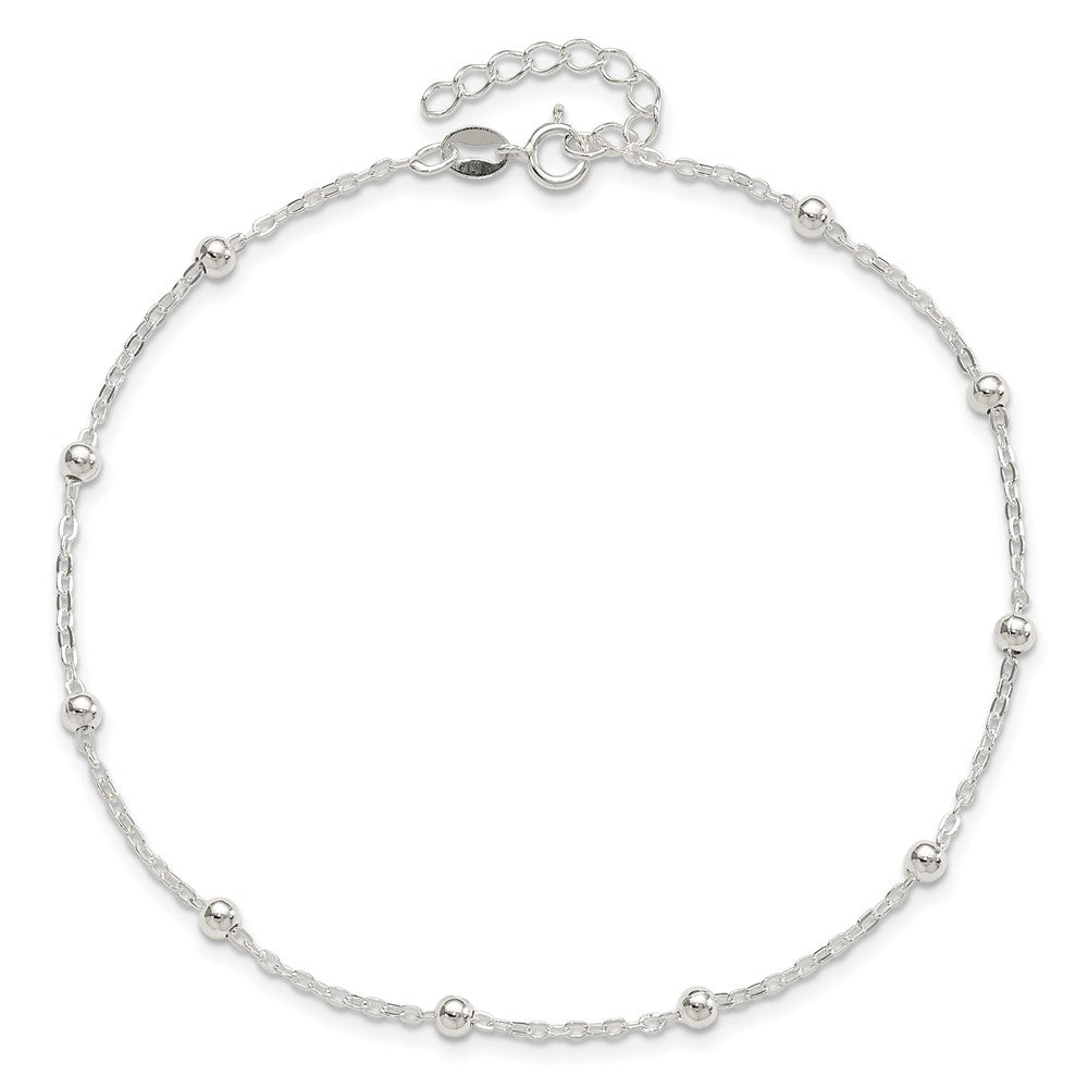 Sterling Silver 1mm Beaded Chain 10in Plus 1in ext. Anklet