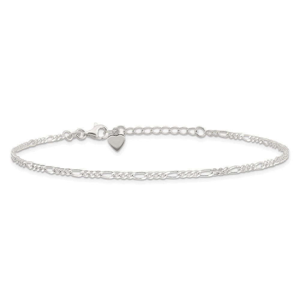 Sterling Silver D/C Polished Figaro 10in Plus 1in ext. Anklet