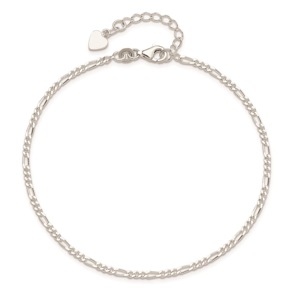 Sterling Silver D/C Polished Figaro 10in Plus 1in ext. Anklet
