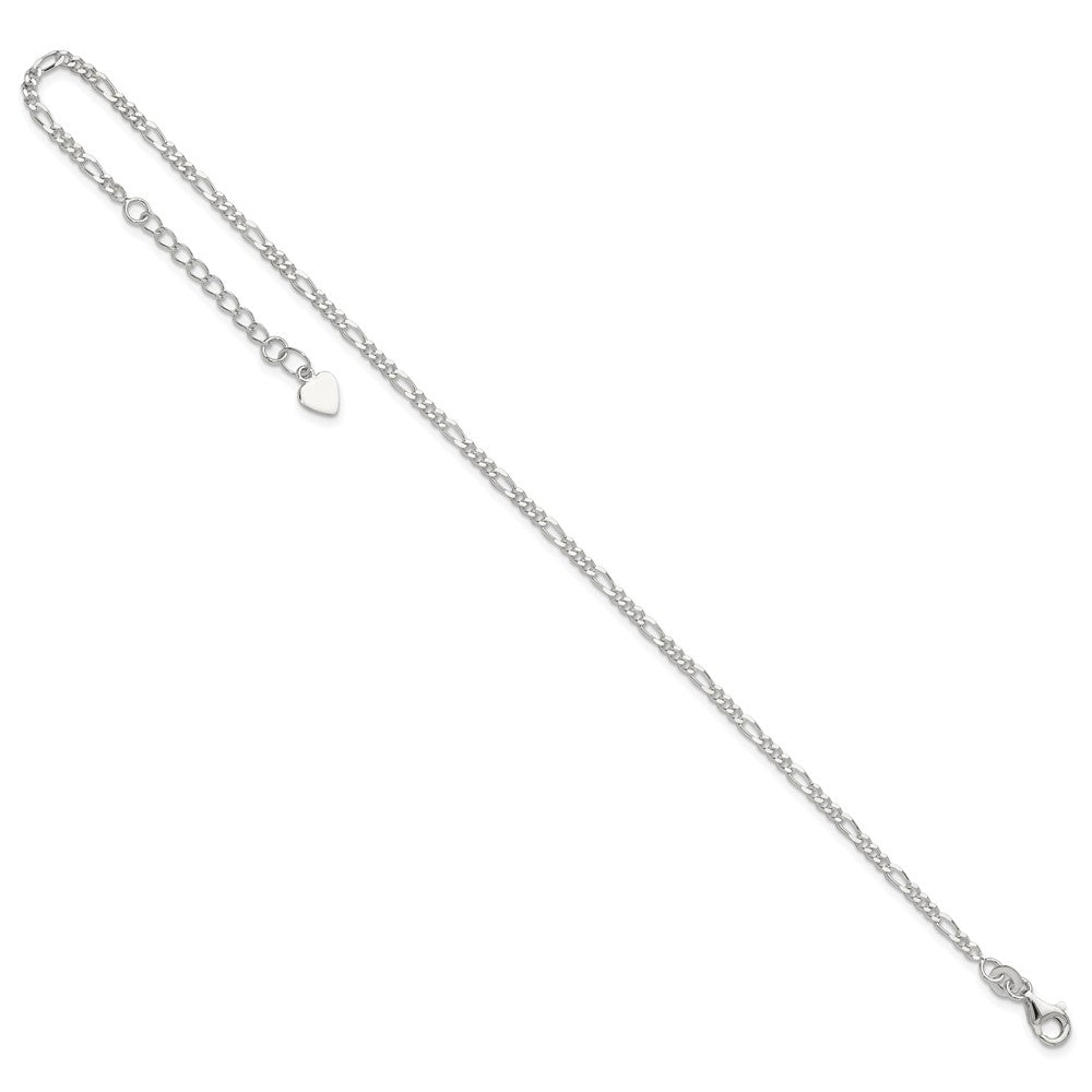 Sterling Silver D/C  Polished Figaro 9in Plus 1in ext. Anklet