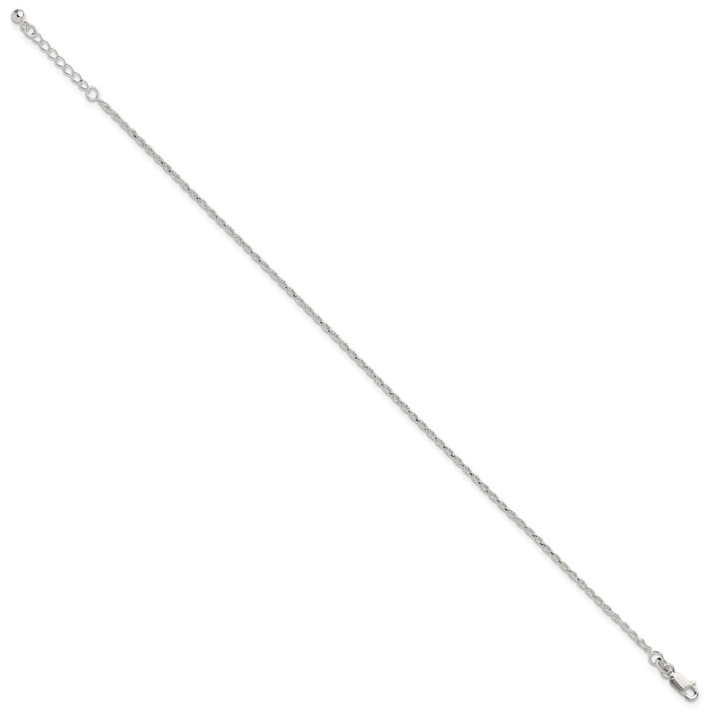 Sterling Silver Polished and Diamond-Cut Rope 10in Plus 1in ext. Anklet