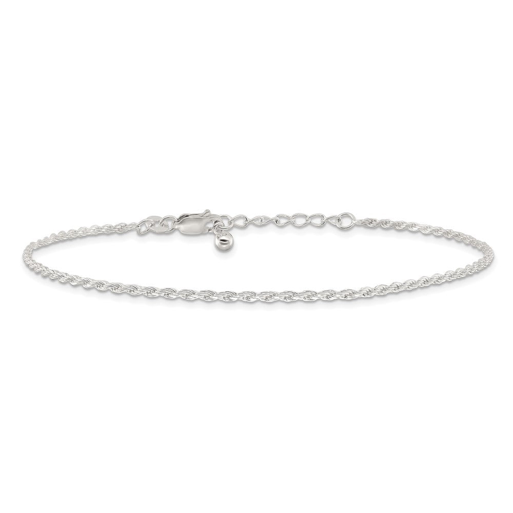 Sterling Silver Polished and Diamond-Cut Rope 10in Plus 1in ext. Anklet