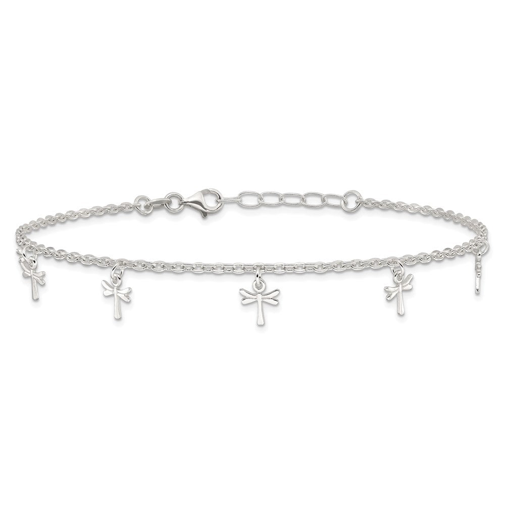 Sterling Silver Polished Dragonfly 10in Plus 1in Ext. Anklet