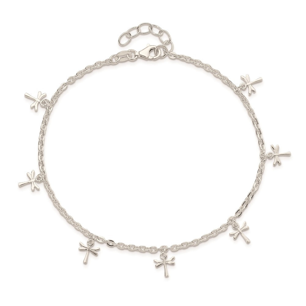 Sterling Silver Polished Dragonfly 10in Plus 1in Ext. Anklet