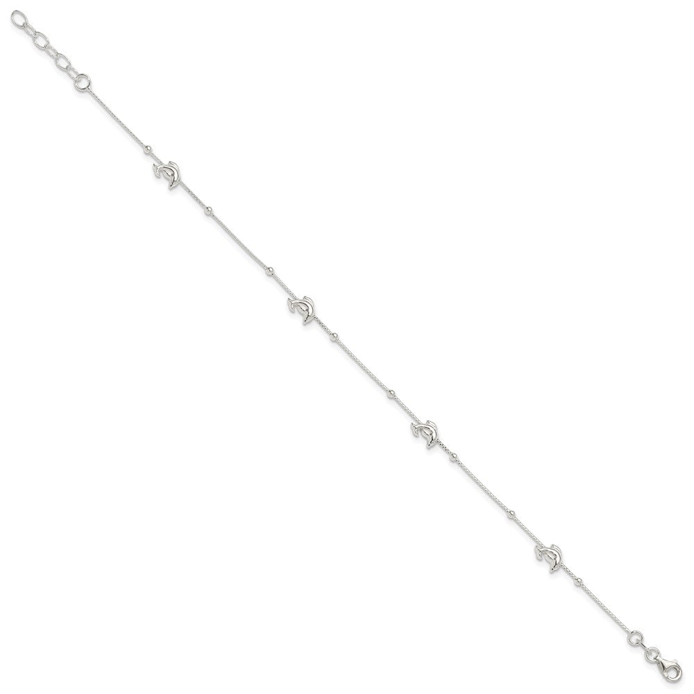 Sterling Silver Polished Dolphin 10in Plus 1in ext. Anklet
