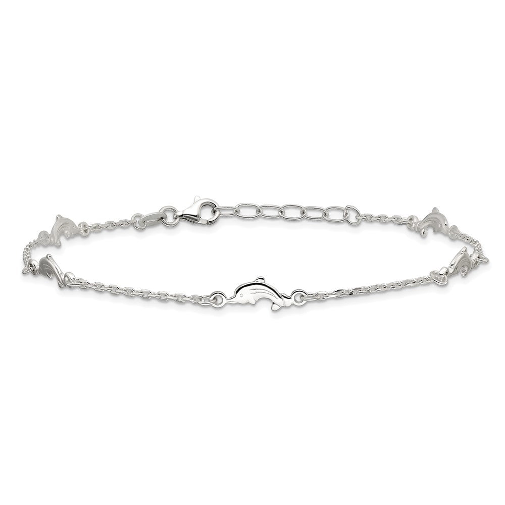 Sterling Silver Polished Dolphin 10in Plus 1in Ext. Anklet