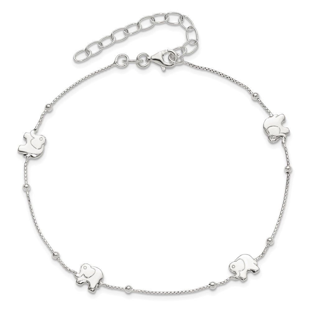 Sterling Silver Polished Elephant 9in Plus 2in Ext. Anklet