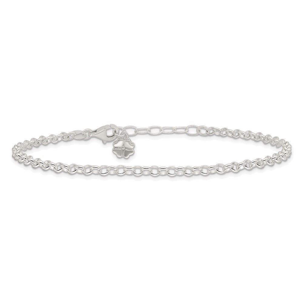 Sterling Silver Polished Four Leaf Clover 10in Plus 1in Ext. Anklet