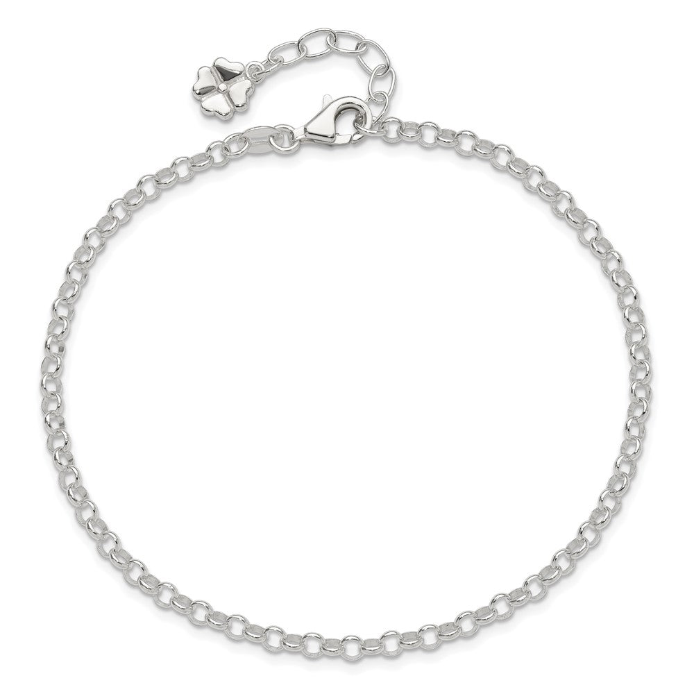 Sterling Silver Polished Four Leaf Clover 10in Plus 1in Ext. Anklet