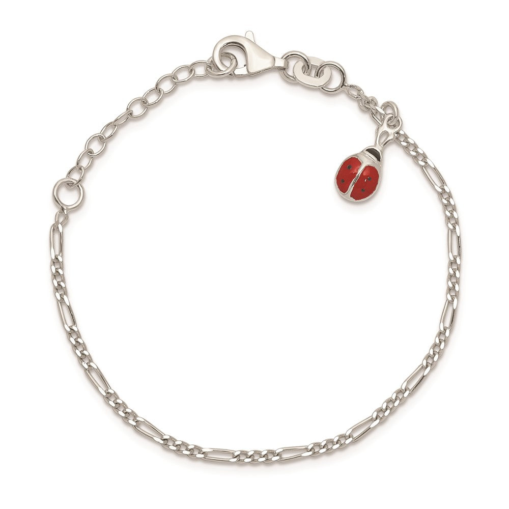 Sterling Silver Polished Enameled Ladybug w/ 1in ext. Bracelet