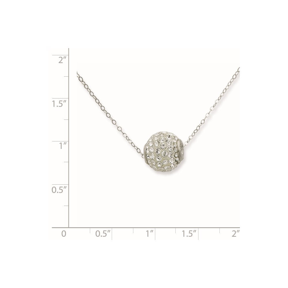 Sterling Silver Rhod-plated 10mm White Stellux Crystal Ball Necklace