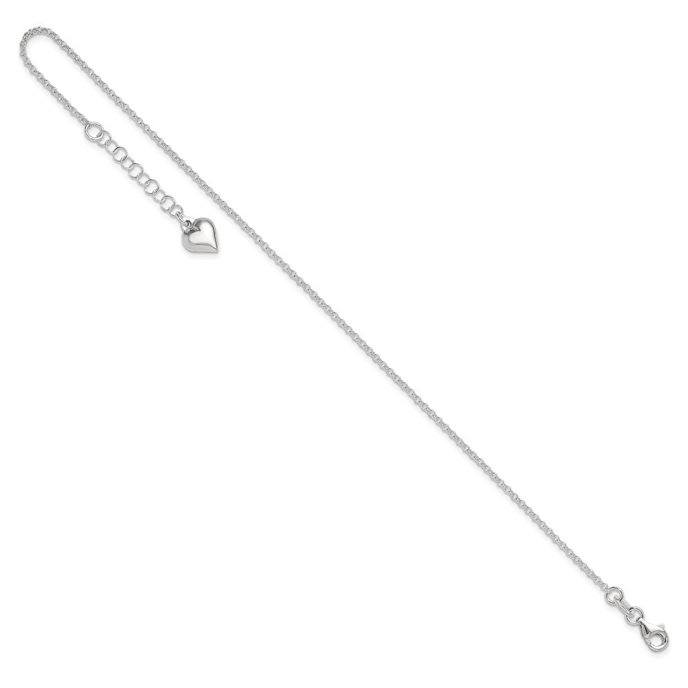 Sterling Silver Polished Heart 9in Plus 1in Ext. Anklet