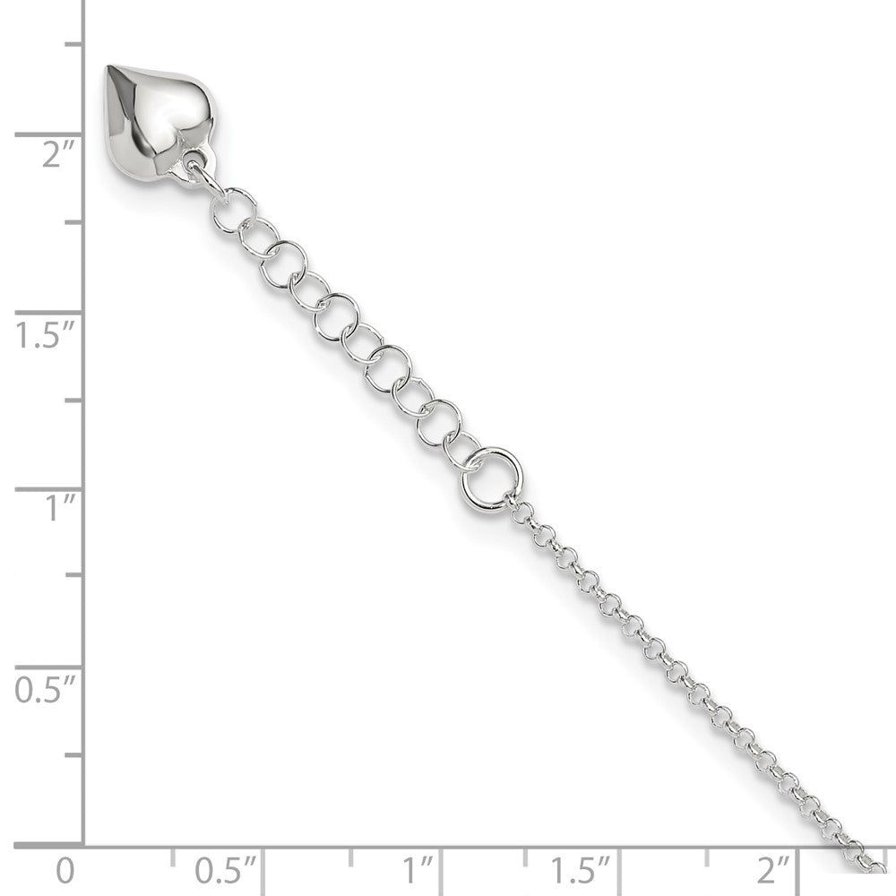 Sterling Silver Polished Heart 9in Plus 1in Ext. Anklet