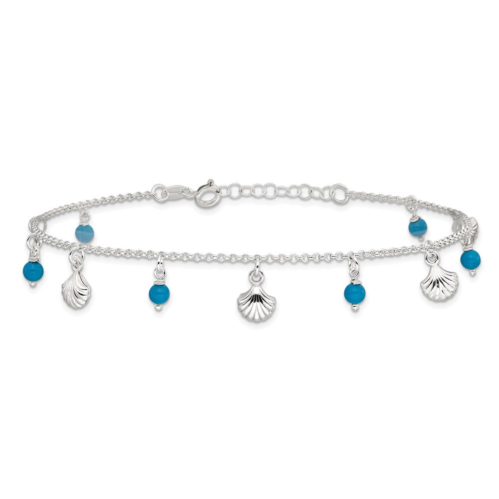 Sterling Silver Polished Shells and Turquoise Beads 9in Plus 1in ext. Ankle