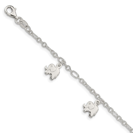 Sterling Silver Polished Elephants with 1in ext. Children's Bracelet