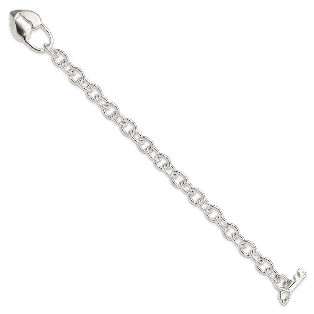 Sterling Silver Polished Heart and Key Bracelet