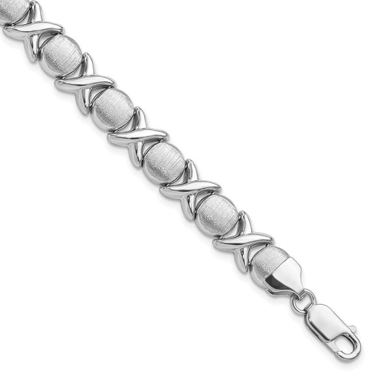Sterling Silver Rhodium Polished and Brushed X and O Bracelet