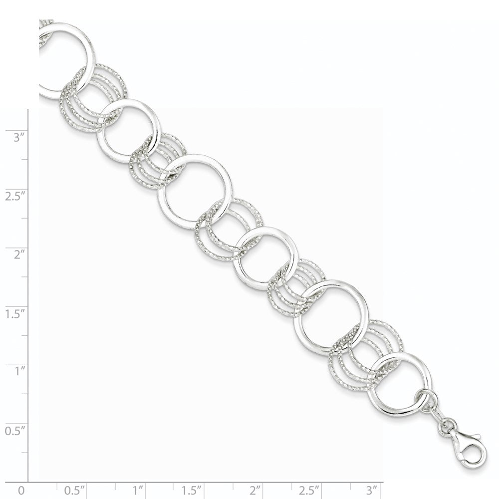Sterling Silver Polished and Textured Circle Link Bracelet