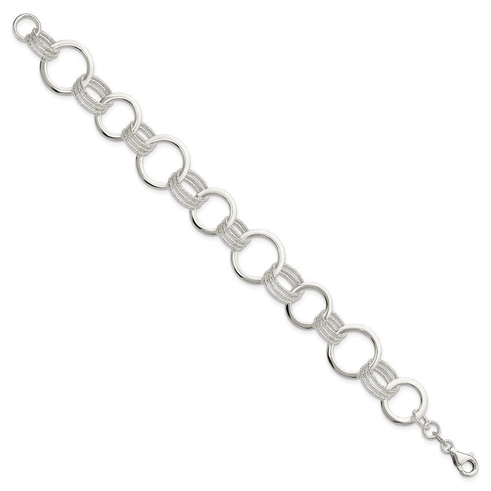 Sterling Silver Polished and Textured Circle Link Bracelet