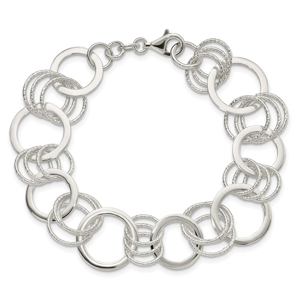 Sterling Silver Polished and Textured Circle Link Bracelet