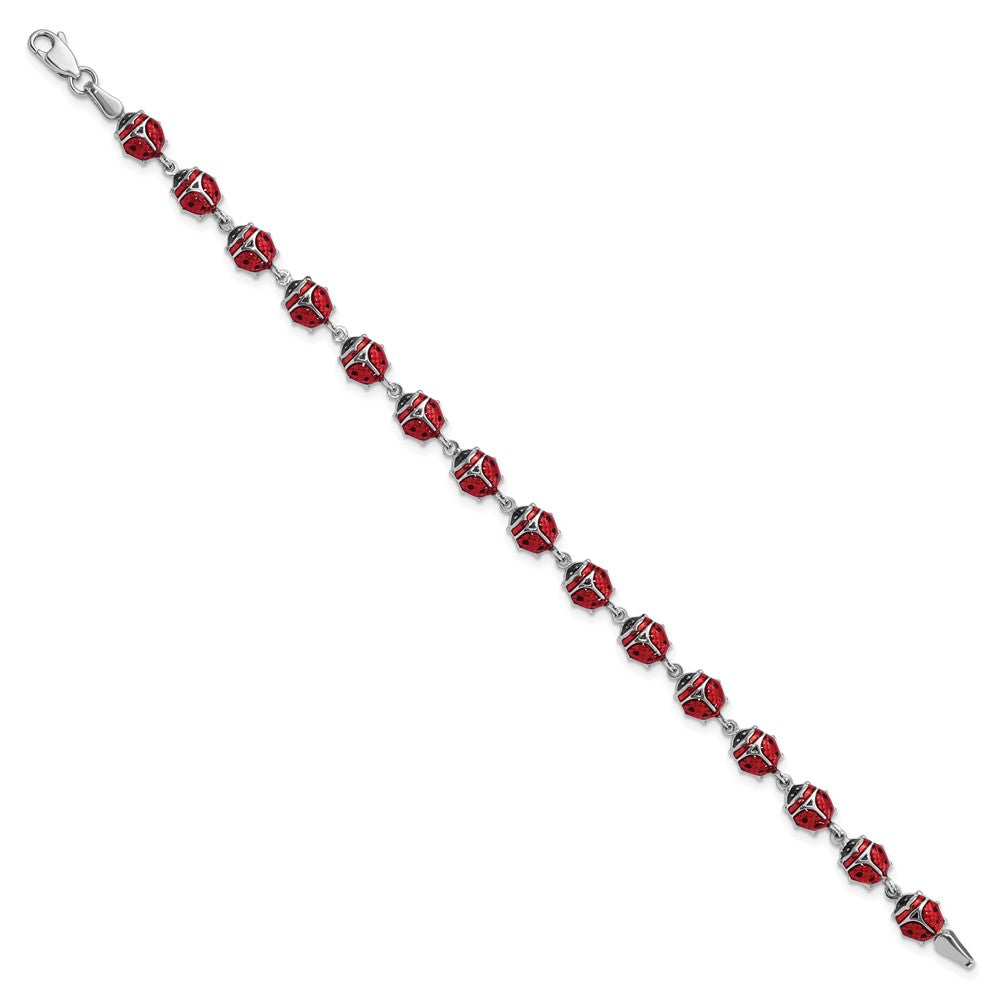 Sterling Silver Rhodium Polished Enameled Bug Bracelet