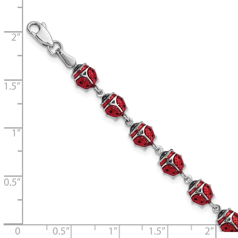 Sterling Silver Rhodium Polished Enameled Bug Bracelet