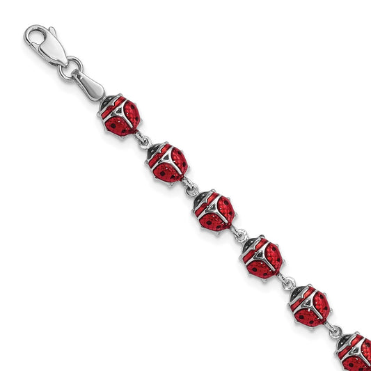 Sterling Silver Rhodium Polished Enameled Bug Bracelet