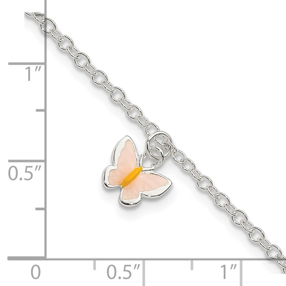Sterling Silver Polished Enamel Butterfly w/ 1.5in ext. Bracelet