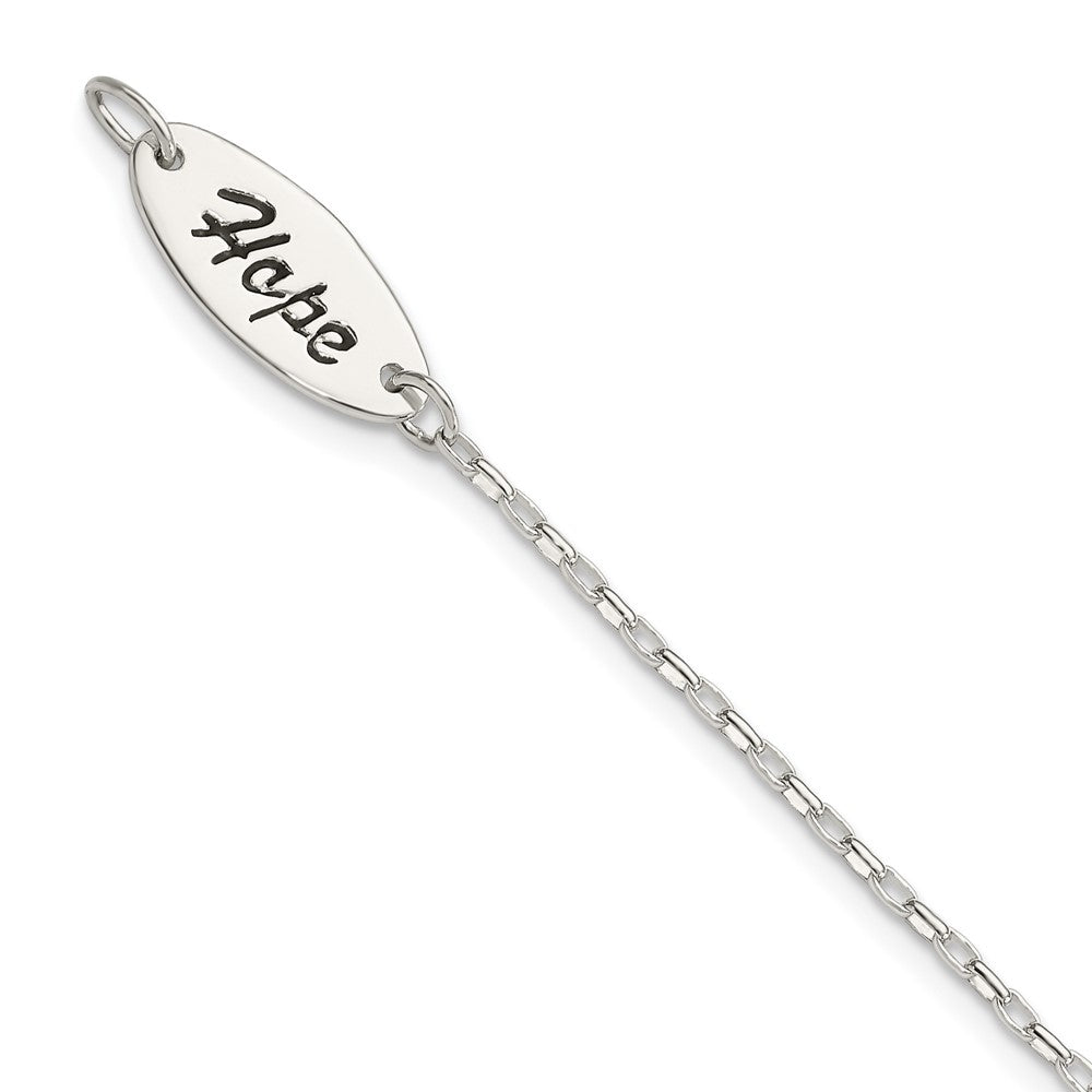 Sterling Silver Polished Synthetic Pearl Dangle HOPE Bracelet