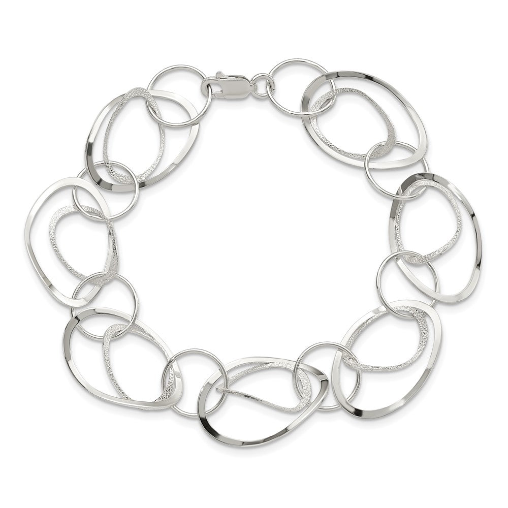 Sterling Silver Polished and Textured Circle 7.5in Bracelet