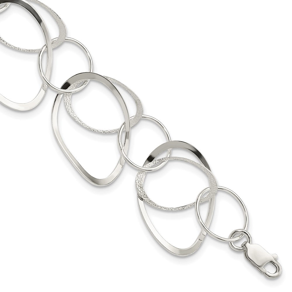 Sterling Silver Polished and Textured Circle 7.5in Bracelet