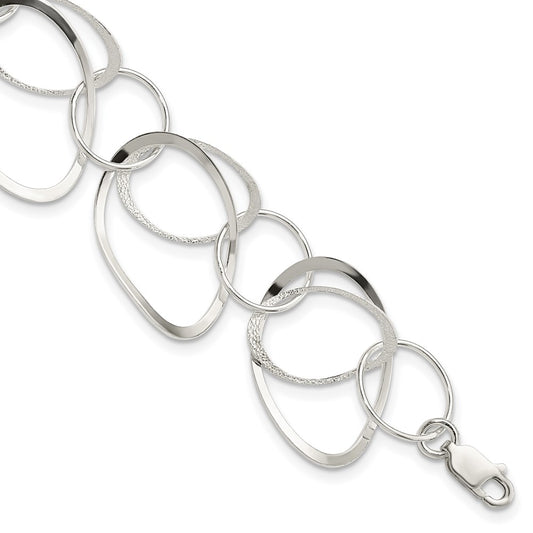 Sterling Silver Polished and Textured Circle 7.5in Bracelet