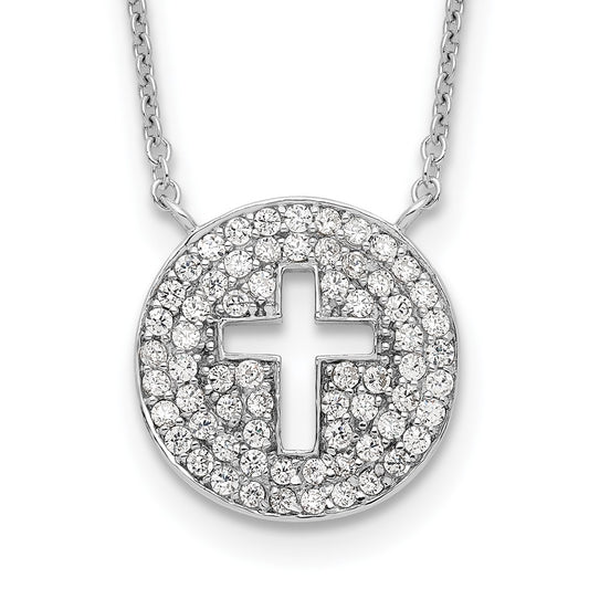 Sterling Silver 18in Rhodium-plated Polished CZ Cross Necklace