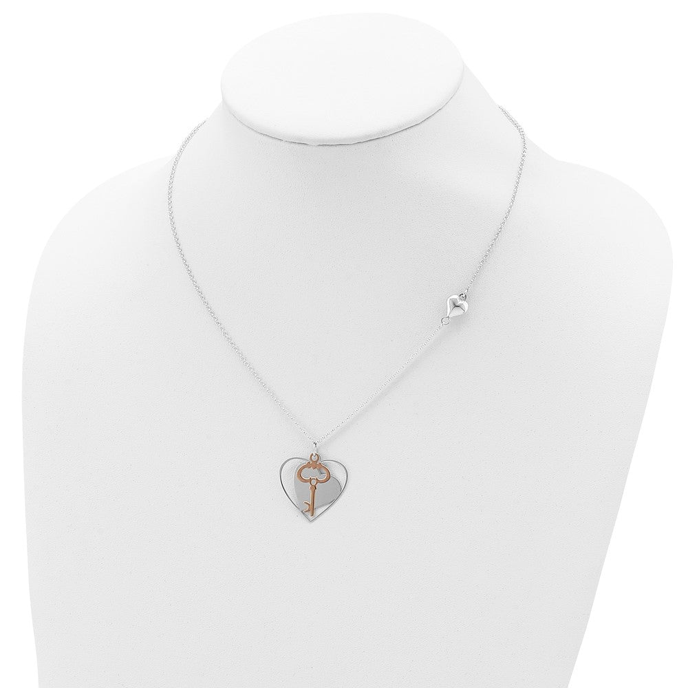 Sterling Silver and Rose-Tone Moveable Heart and Key Necklace
